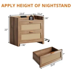 Night Stand Set Of 2, Modern Nightstand, Bedside Tables With 2 PE Rattan Drawers, Rattan Nightstands For Bedroom Living Room -Garvee Sales GUEST 3a335916 49aa 470a a699 e2899c412d05