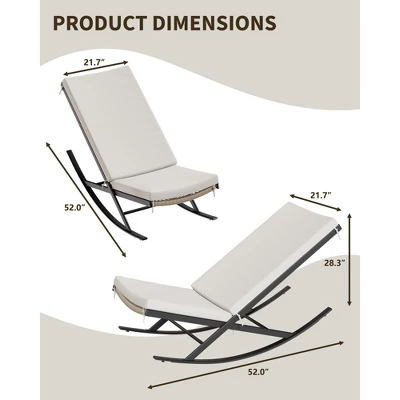 Outdoor Rocking Chairs Set Of 2, Indoor Lounge Rocker Chair With Padded Cushion & Metal Frame & Rattan Seat, For Garden, Backyard, Lawn, Patio 2 Outdoor Rocking Chairs Set Of 2, Indoor Lounge Rocker Chair With Padded Cushion & Metal Frame & Rattan Seat, For Garden, Backyard, Lawn, Patio - Image 2