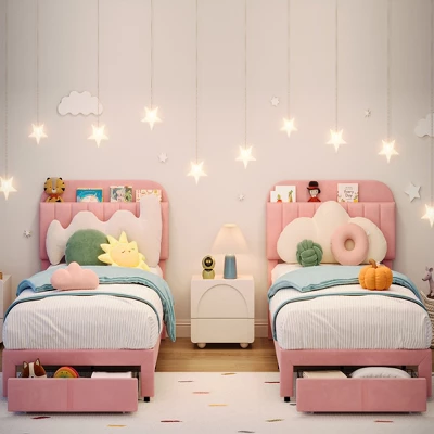 Garvee Twin Bed Frame With Drawer, Velvet Upholstered Platform Bed Frame With Storage Headboard, No Box Spring Needed, Easy Assembly 8 Garvee Twin Bed Frame With Drawer, Velvet Upholstered Platform Bed Frame With Storage Headboard, No Box Spring Needed, Easy Assembly - Image 8