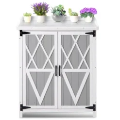 Potting Bench Outdoor Cabinet With Metal Tabletop, Workbenches With Adjustable Shelf, Wooden Storage Cabinets Waterproof For Garden Patio Lawn 17 Potting Bench Outdoor Cabinet With Metal Tabletop, Workbenches With Adjustable Shelf, Wooden Storage Cabinets Waterproof For Garden Patio Lawn -Garvee Sales GUEST 3adb86b2 7586 4b11 b0b4 6fb57ccbcd1b