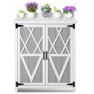 Potting Bench Outdoor Cabinet With Metal Tabletop, Workbenches With Adjustable Shelf, Wooden Storage Cabinets Waterproof For Garden Patio Lawn 9 Potting Bench Outdoor Cabinet With Metal Tabletop, Workbenches With Adjustable Shelf, Wooden Storage Cabinets Waterproof For Garden Patio Lawn - Image 9