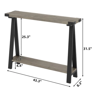 Farmhouse Console Table, 43.3" Entryway Table With Storage, 2 Tier Sofa Table With Metal Frame And MDF, Behind Couch Table For Living Room 6 Farmhouse Console Table, 43.3" Entryway Table With Storage, 2 Tier Sofa Table With Metal Frame And MDF, Behind Couch Table For Living Room - Image 6