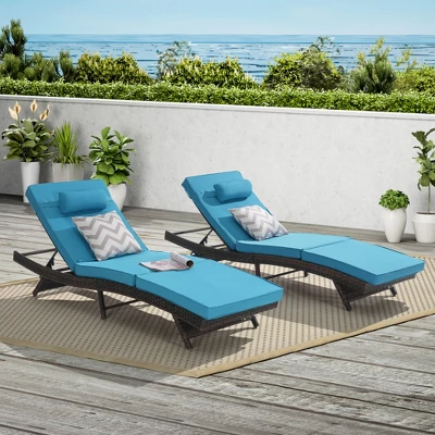 Outdoor Chaise Lounge Chair Set Of 2, Wicker Reclining Lounge With Adjustable Backrest & Cushion, Sunbathing Chair For Patio Pool Garden 9 Outdoor Chaise Lounge Chair Set Of 2, Wicker Reclining Lounge With Adjustable Backrest & Cushion, Sunbathing Chair For Patio Pool Garden - Image 9