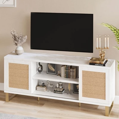 Garvee 65 Inch Rattan TV Stand, Entertainment Center With Doors And Shelves, Modern TV Console Table, Low TV Console Media Cabinet For Living Bedroom 4 Garvee 65 Inch Rattan TV Stand, Entertainment Center With Doors And Shelves, Modern TV Console Table, Low TV Console Media Cabinet For Living Bedroom - Image 4