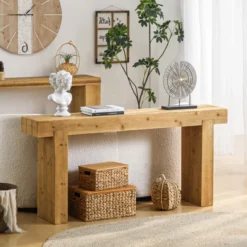 63" Entryway Console Table, Wooden Narrow Behind Couch Table, Rectangular Narrow Long Sofa Table, Sofa Foyer Table For Entryway Hallway Living Room