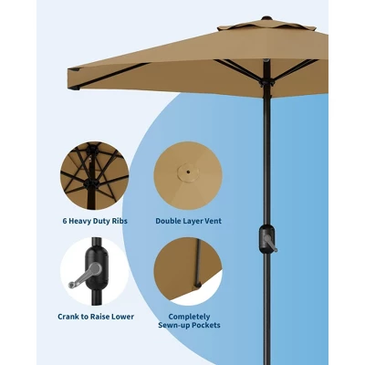 7.5ft Outdoor Patio Umbrella, Table Market Umbrella With 6 Sturdy Ribs UV Protection Waterproof For Garden, Deck, Backyard, Pool,Tan 1 7.5ft Outdoor Patio Umbrella, Table Market Umbrella With 6 Sturdy Ribs UV Protection Waterproof For Garden, Deck, Backyard, Pool,Tan