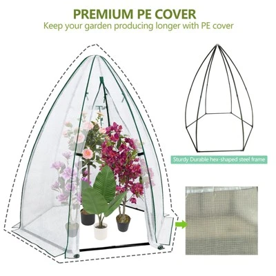 Portable Greenhouse For Outdoor Plants, Heavy Duty Hexagonal Green House With PE Cover, Zippered Door & Mesh Window, Plant Protector For Vegetables 3 Portable Greenhouse For Outdoor Plants, Heavy Duty Hexagonal Green House With PE Cover, Zippered Door & Mesh Window, Plant Protector For Vegetables - Image 3