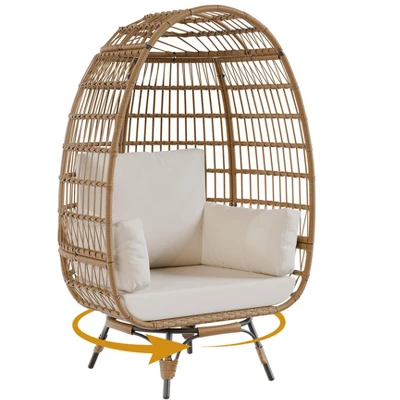360Swivel Egg Chair, Patio Rotating Rattan Egg Basket Chair With Steel Frame And 4 Cushions, Heavy-Duty Wicker Chair For Porch, Backyard 1 360Swivel Egg Chair, Patio Rotating Rattan Egg Basket Chair With Steel Frame And 4 Cushions, Heavy-Duty Wicker Chair For Porch, Backyard