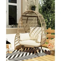 Oversize Rattan Egg Chair Outdoor Wicker Patio Lounge Chairs With Steel Frame Stand And 4 Cushions For Patio, Porch, Backyard, Living Rooms, Beige 14 Oversize Rattan Egg Chair Outdoor Wicker Patio Lounge Chairs With Steel Frame Stand And 4 Cushions For Patio, Porch, Backyard, Living Rooms, Beige -Garvee Sales GUEST 3cc1e0e7 1311 412f a317 6afc9ae5a9c8