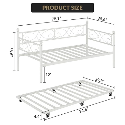 Twin Daybed With Trundle Bed, Heavy Duty Metal Twin Bed Frame With Pull Out Trundle 2 Twin Daybed With Trundle Bed, Heavy Duty Metal Twin Bed Frame With Pull Out Trundle - Image 2