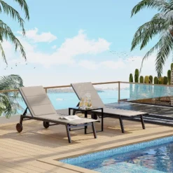 Outdoor Lounge Chairs With Wheels, Adjustable Backrest Poolside Loungers, Patio Chaise Lounge Chairs With Side Table Set Of 3 Khaki 15 Outdoor Lounge Chairs With Wheels, Adjustable Backrest Poolside Loungers, Patio Chaise Lounge Chairs With Side Table Set Of 3 Khaki -Garvee Sales GUEST 3ce465bb f85d 42e2 8126 513c5c66ef59 1