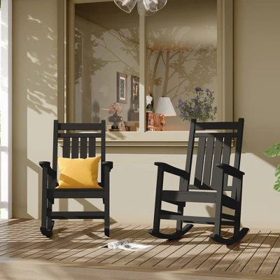 Outdoor HDPE Rocking Chairs Set Of 2, HDPE Oversized Patio Rocking Chairs, All Weather Resistant Porch Rocker, Heavy Duty Front Plastic Rockers 3 Outdoor HDPE Rocking Chairs Set Of 2, HDPE Oversized Patio Rocking Chairs, All Weather Resistant Porch Rocker, Heavy Duty Front Plastic Rockers - Image 3