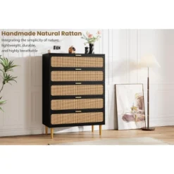 Garvee Rattan 5 Drawer Dresser For Bedroom, Tall Chest With Wide Top And Deep Storage Drawers For Living Room, Hallway, Kids Room -Garvee Sales GUEST 3d49ecae 66f5 4ae3 bbaa 01bf037ea43d