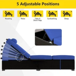 Outdoor Patio Chaise Lounge Chairs Set Of 2, PE Wicker Pool Recliners With Adjustable Backrest, Storage Shelf And Cushions