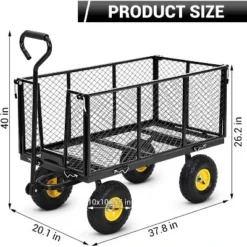 Heavy Duty 1100 LBS Steel Garden Cart, 3 In 1 Pullable Garden Wagon, Folding Utility Wagon W/Removable Sides & 10" Wheels For Farm, Yard