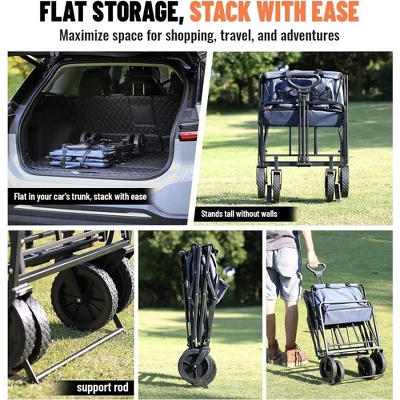 Folding Wagon,the Combination Of 600D Oxford Fabric And PVC Material Allows This Folding Wagon To Support Up To 220 Lbs, Dark Navy Blue 2 Folding Wagon,the Combination Of 600D Oxford Fabric And PVC Material Allows This Folding Wagon To Support Up To 220 Lbs, Dark Navy Blue - Image 2