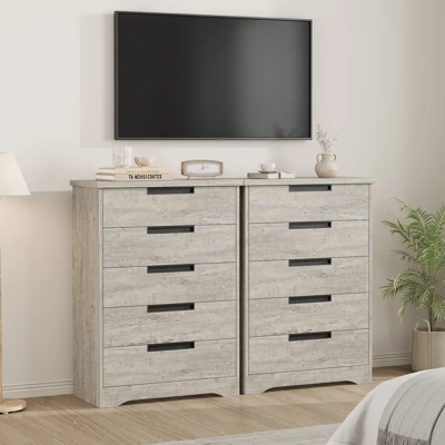 5 Drawer Dresser For Bedroom, Dresser Chest Of Drawers With Embedded Handles Design, Wooden Dresser Organizer For Living Room, Nursery, Hallway 2 5 Drawer Dresser For Bedroom, Dresser Chest Of Drawers With Embedded Handles Design, Wooden Dresser Organizer For Living Room, Nursery, Hallway - Image 2