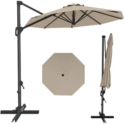10FT Sepia Cantilever Umbrella With Base Round Top Patio Umbrella Sun Shade Windproof Offset Umbrella With 360-Degree Rotation 10 10FT Sepia Cantilever Umbrella With Base Round Top Patio Umbrella Sun Shade Windproof Offset Umbrella With 360-Degree Rotation - Image 10