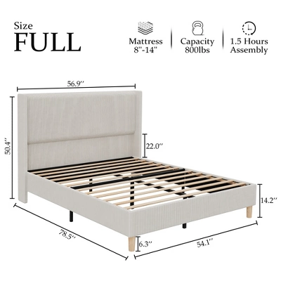 Bed Frame, Corduroy Upholstered Queen Bed Frame With Wingback Headboard, No Box Spring Needed, Solid Wooden Slats, Noise Free 1 Bed Frame, Corduroy Upholstered Queen Bed Frame With Wingback Headboard, No Box Spring Needed, Solid Wooden Slats, Noise Free