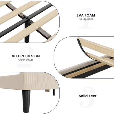 Full/Queen/King Upholstered Bed Frame With Wingback Headboard, Velvet Upholstery Platform Bed, Wooden Slat Support, Box Spring Optional 3 Full/Queen/King Upholstered Bed Frame With Wingback Headboard, Velvet Upholstery Platform Bed, Wooden Slat Support, Box Spring Optional - Image 3