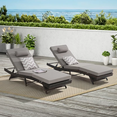 Outdoor Chaise Lounge Chair Set Of 2, Wicker Reclining Lounge With Adjustable Backrest & Cushion, Sunbathing Chair For Patio Pool Garden 10 Outdoor Chaise Lounge Chair Set Of 2, Wicker Reclining Lounge With Adjustable Backrest & Cushion, Sunbathing Chair For Patio Pool Garden - Image 10