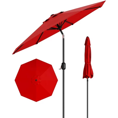 7.5FT Outdoor Patio Umbrella With 6 Sturdy Ribs, Table Umbrella With Push Button Tilt And Crank, UV Protection Waterproof (Red) 7 7.5FT Outdoor Patio Umbrella With 6 Sturdy Ribs, Table Umbrella With Push Button Tilt And Crank, UV Protection Waterproof (Red) - Image 7
