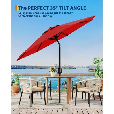 7.5FT Outdoor Patio Umbrella With 6 Sturdy Ribs, Table Umbrella With Push Button Tilt And Crank, UV Protection Waterproof (Red) 6 7.5FT Outdoor Patio Umbrella With 6 Sturdy Ribs, Table Umbrella With Push Button Tilt And Crank, UV Protection Waterproof (Red) - Image 6