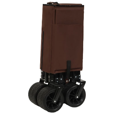 Utility Park Garden Cart, Folding Camping Trolley, Outdoor Picnic Beach Wagon, Brown 3 Utility Park Garden Cart, Folding Camping Trolley, Outdoor Picnic Beach Wagon, Brown - Image 3