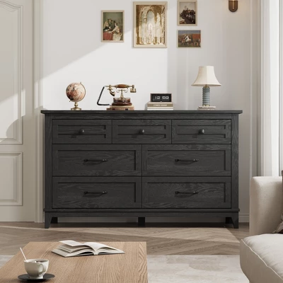 7 Dresser For Bedroom, 54" Wide Drawer Dresser With Storage Freestanding, Wooden Closet Storage Chest For Living Room, Bedroom, Office 4 7 Dresser For Bedroom, 54" Wide Drawer Dresser With Storage Freestanding, Wooden Closet Storage Chest For Living Room, Bedroom, Office - Image 4