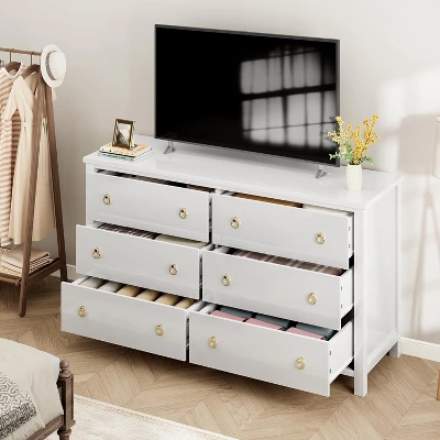 6 Dresser For Bedroom, 47.2" Modern Wide Dresser With Storage, Wooden Closet Dressers Chest Of Drawers Freestanding For Bedroom White 6 6 Dresser For Bedroom, 47.2" Modern Wide Dresser With Storage, Wooden Closet Dressers Chest Of Drawers Freestanding For Bedroom White - Image 6