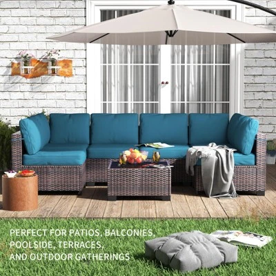 Garvee 7 Piece Outdoor Patio Furniture Set, PE Rattan Wicker Sofa Set, Outdoor Sectional Furniture Chair Set With Cushions And Tea Table 11 Garvee 7 Piece Outdoor Patio Furniture Set, PE Rattan Wicker Sofa Set, Outdoor Sectional Furniture Chair Set With Cushions And Tea Table - Image 11