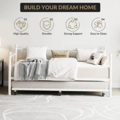 Twin Daybed With Trundle Bed, Heavy Duty Metal Twin Bed Frame With Pull Out Trundle 13 Twin Daybed With Trundle Bed, Heavy Duty Metal Twin Bed Frame With Pull Out Trundle -Garvee Sales GUEST 404e5ee0 c5f1 44f2 80d0 4c9b673ced4e