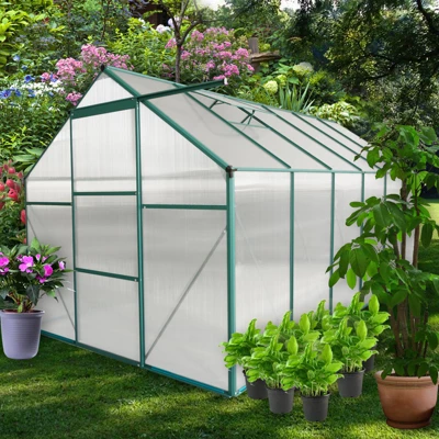 6x12FT Polycarbonate Greenhouse, Heavy Duty Aluminum Walk-in Greenhouses With Sliding Door & Raised Base, Plant Greenhouse For Outdoor Garden Backyard 1 6x12FT Polycarbonate Greenhouse, Heavy Duty Aluminum Walk-in Greenhouses With Sliding Door & Raised Base, Plant Greenhouse For Outdoor Garden Backyard