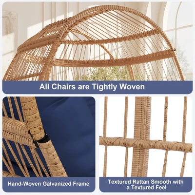Wicker Egg Chair With Cushion, Rattan Patio Chair For Outdoor Indoor, 500 Lbs Egg Shape Balcony Chair For Living Room, Backyard 4 Wicker Egg Chair With Cushion, Rattan Patio Chair For Outdoor Indoor, 500 Lbs Egg Shape Balcony Chair For Living Room, Backyard - Image 4