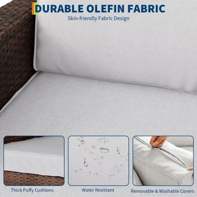 2-Piece Patio Swivel Rocker Set W/ Rattan Table & Cushions - Outdoor Wicker Chairs For Deck, Porch 4 2-Piece Patio Swivel Rocker Set W/ Rattan Table & Cushions - Outdoor Wicker Chairs For Deck, Porch - Image 4