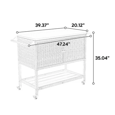 Outdoor Wicker Bar Cart, Patio Wine Serving Cart With Stainless Steel Top, Beverage Bar Prep Table With Storage & Wheel For Backyard Poolside Brown 2 Outdoor Wicker Bar Cart, Patio Wine Serving Cart With Stainless Steel Top, Beverage Bar Prep Table With Storage & Wheel For Backyard Poolside Brown - Image 2