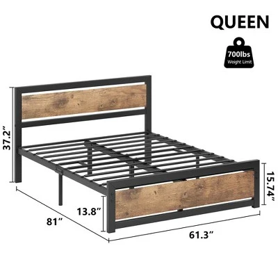 Whizmax Queen Size Bed Frame Platform, Industrial Queen Bedframe With Wooden Headboard No Box Spring Needed, Easy Assemble Noise Free Rustic Brown 1 Whizmax Queen Size Bed Frame Platform, Industrial Queen Bedframe With Wooden Headboard No Box Spring Needed, Easy Assemble Noise Free Rustic Brown