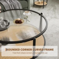 30" Rattan Coffee Table, 2-Tier Round End Table With Storage, Round Water-Wave Glass Metal Center Tables 11 30" Rattan Coffee Table, 2-Tier Round End Table With Storage, Round Water-Wave Glass Metal Center Tables -Garvee Sales GUEST 419b925f aebf 4132 bc12 35b4115d16a8