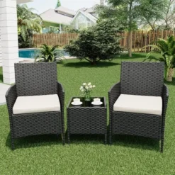 Whizmax 3-Piece Patio Furniture Set - Wicker Conversation Set With Cushions & Glass Coffee Table, Outdoor Rattan Sofa For Garden, Poolside, Balcony -Garvee Sales GUEST 41abdc21 1a6b 4ab0 be0c 3b168d6cd9a9