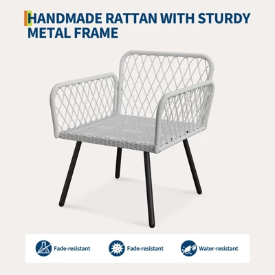 Garnee 3 Pieces Patio Bistro Set, Outdoor Wicker Set With Coffee Table, All-Weather Rattan Balcony Furniture For 3 With Table & Cushions 2 Garnee 3 Pieces Patio Bistro Set, Outdoor Wicker Set With Coffee Table, All-Weather Rattan Balcony Furniture For 3 With Table & Cushions - Image 2