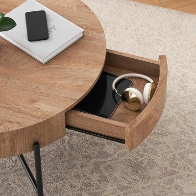 Garvee Farmhouse Round Coffee Table Solid Wood Center Table With Two Drawers, Brown 6 Garvee Farmhouse Round Coffee Table Solid Wood Center Table With Two Drawers, Brown - Image 6