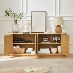 64 Inch Modern TV Stand, Wooden Entertainment Center With Storage, TV Console Table, Sideboard Buffet Cabinet For Living Room, Brown 24''H