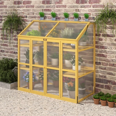 Wooden Greenhouse For Outdoors, 3 Tier Plant House With Transparent Openable Roof, Polycarbonate Garden Greenhouse For Patio Garden Backyard 8 Wooden Greenhouse For Outdoors, 3 Tier Plant House With Transparent Openable Roof, Polycarbonate Garden Greenhouse For Patio Garden Backyard - Image 8