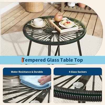 3 Pieces Outdoor Acapulco Chair Patio Bistro Set With Glass Top Table, Modern Patio Conversation Chairs Set Of 2 For Balcony, Garden, Backyard 4 3 Pieces Outdoor Acapulco Chair Patio Bistro Set With Glass Top Table, Modern Patio Conversation Chairs Set Of 2 For Balcony, Garden, Backyard - Image 4