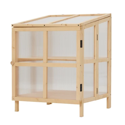 31.7"H Fir Wood Cold Frame Greenhouse, 2 Tier Raised Planter Box With Transparent Openable Top, Wood Garden Greenhouse For Garden Backyard Brown 6 31.7"H Fir Wood Cold Frame Greenhouse, 2 Tier Raised Planter Box With Transparent Openable Top, Wood Garden Greenhouse For Garden Backyard Brown - Image 6