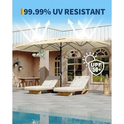 15ft Large Patio Umbrella With Base - Rectangular Patio Umbrella With Crank Handle, UV Protection For Outdoor Market, Backyard, Pool 3 15ft Large Patio Umbrella With Base - Rectangular Patio Umbrella With Crank Handle, UV Protection For Outdoor Market, Backyard, Pool - Image 3