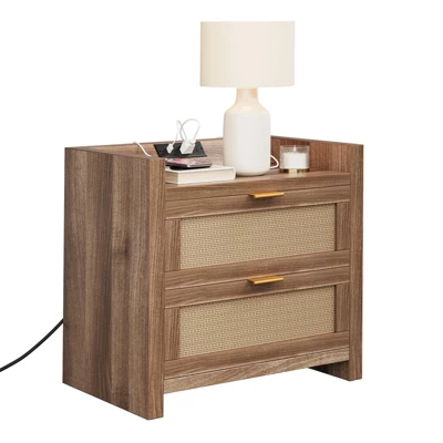 Night Stand Set Of 2, Bedside Tables With Charging Station, Rattan End Tables, Boho Bed Side Tables, Wood Nightstands Set Of 2 With Drawer 7 Night Stand Set Of 2, Bedside Tables With Charging Station, Rattan End Tables, Boho Bed Side Tables, Wood Nightstands Set Of 2 With Drawer - Image 7