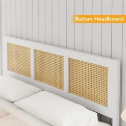 Full Size Rattan Bed Frame With Headboard & Footboard, Noise-Free Metal Platform, No Box Spring Needed, Easy Assembly, White 9 Full Size Rattan Bed Frame With Headboard & Footboard, Noise-Free Metal Platform, No Box Spring Needed, Easy Assembly, White -Garvee Sales GUEST 4389cc8e 4923 4ee1 b917 c633db4f6e88