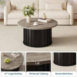 Garvee Round Coffee Table, Mid Century Modern Coffee Table With Metal Base, 31.9" Fluted Center Table For Living Room, Home Small Space, 15 Garvee Round Coffee Table, Mid Century Modern Coffee Table With Metal Base, 31.9" Fluted Center Table For Living Room, Home Small Space, -Garvee Sales GUEST 43b8d09c a7b3 43be bb25 c930fabb1989