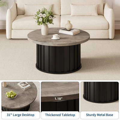 Garvee Round Coffee Table, Mid Century Modern Coffee Table With Metal Base, 31.9" Fluted Center Table For Living Room, Home Small Space, 7 Garvee Round Coffee Table, Mid Century Modern Coffee Table With Metal Base, 31.9" Fluted Center Table For Living Room, Home Small Space, - Image 7